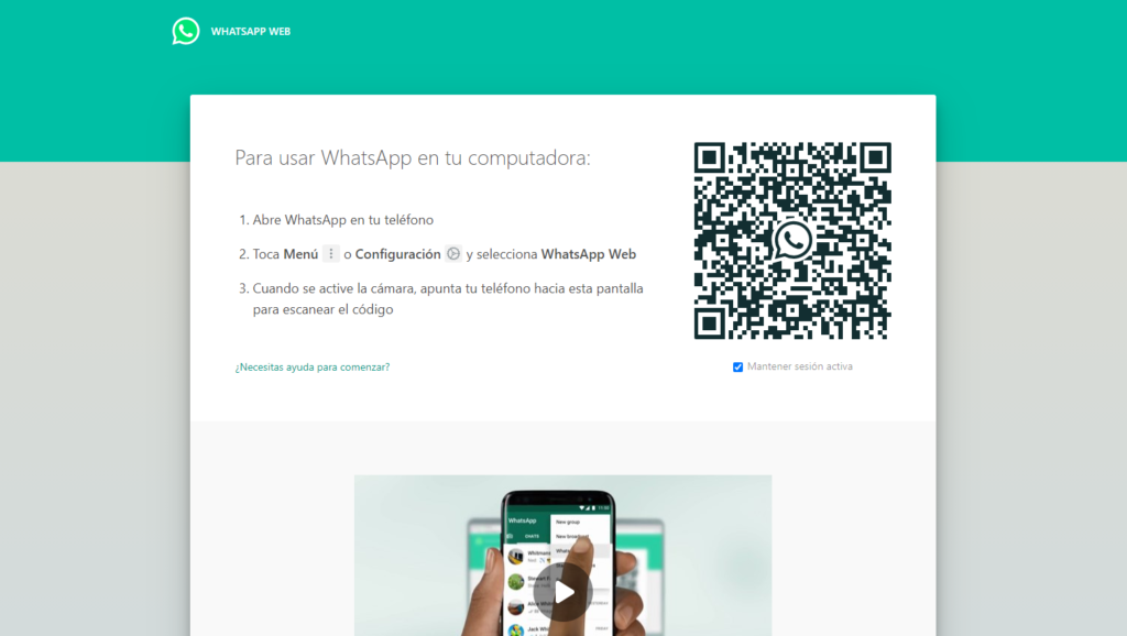 pantalla de configuración del whatsapp web